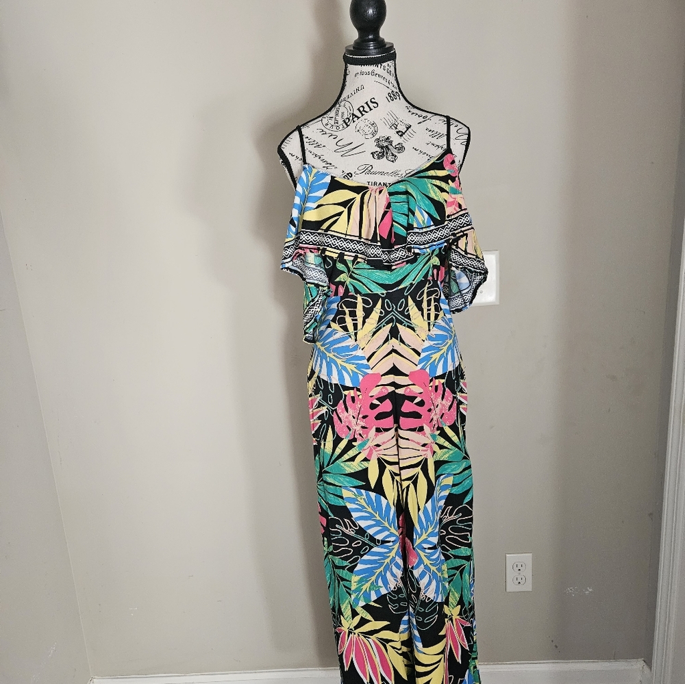 Flying Tomato Tropical Cold Shoulder Jumpsuit